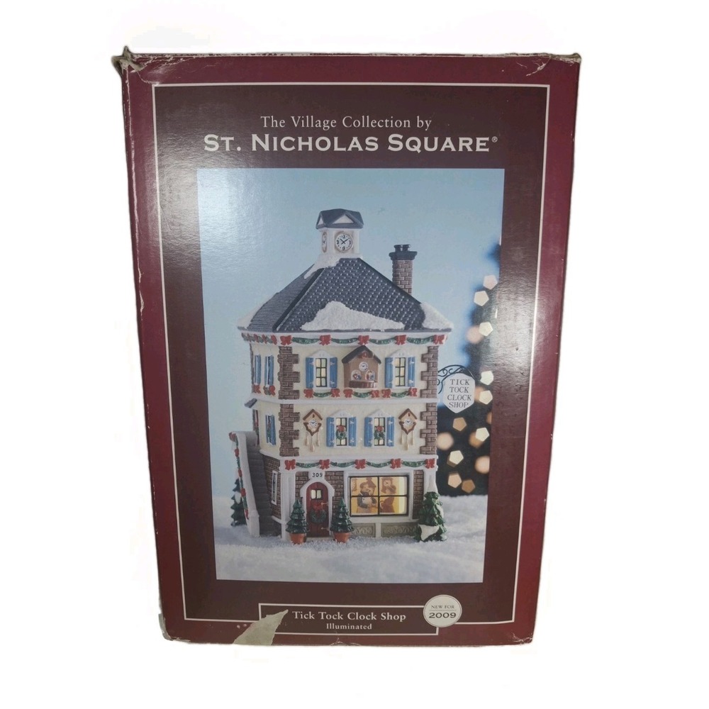 St.‎ Nicholas Square Tick Tock Clock Shop 2009 Lighted W/ Interior Scene